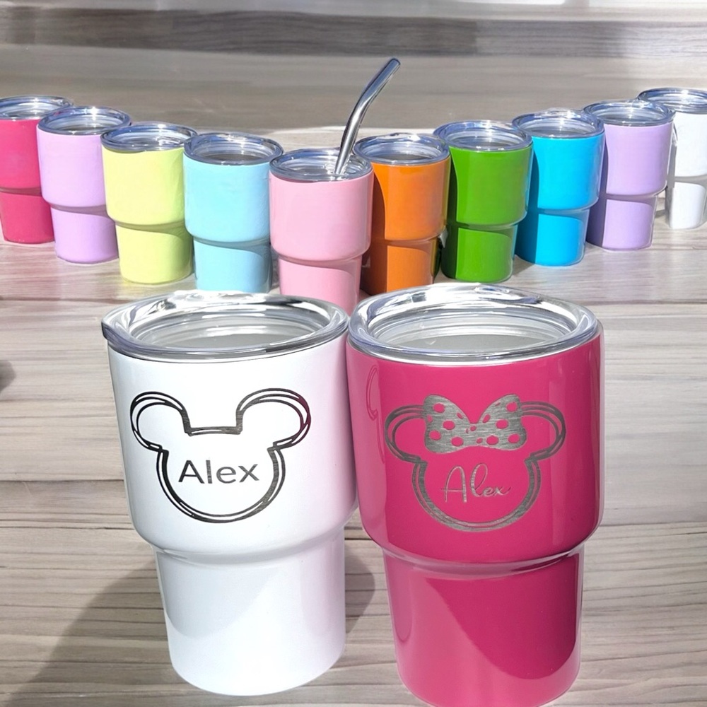 Mr. And Mrs. Mouse Ears Engraved with Name 2oz Mini Shot Glass Tumbler